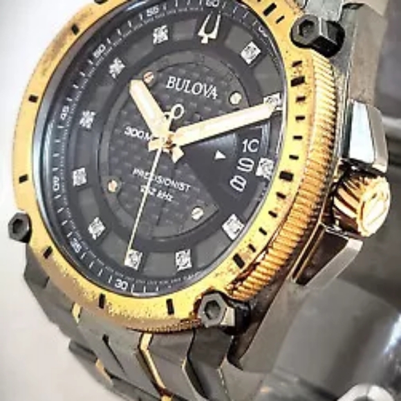 BULOVA MEN'S PRECISIONIST DIAMOND ROSE GOLD BLACK DIAL DATE WATCH 98D149 - Picture 2 of 3